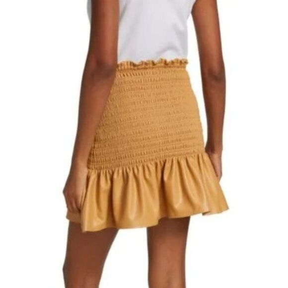 A.L.C. Jenny Smocked Vegan Faux Leather Mini Skirt Petite Grain Tan 4 - Picture 2 of 9